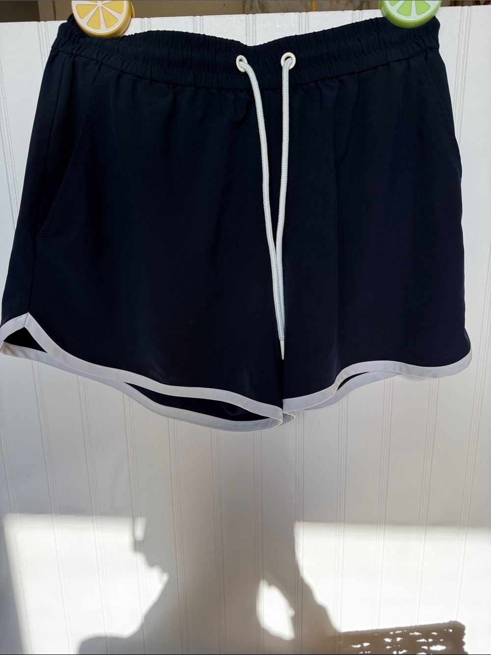 Lou & Grey navy blue Athletic Shorts with White Trim small wonder weave  nylon
